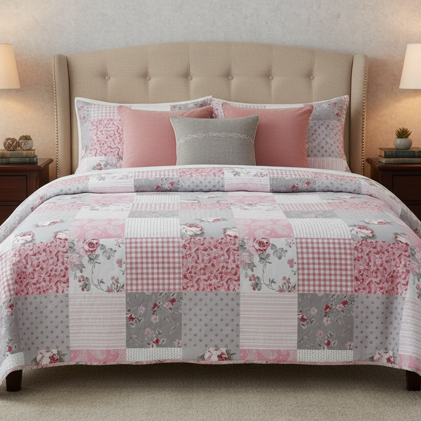 Pink Plaid Quilt Cover Set Single