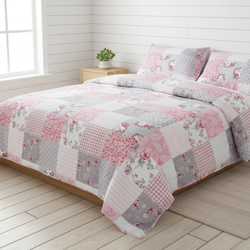 Pink Plaid Quilt Cover Set Single