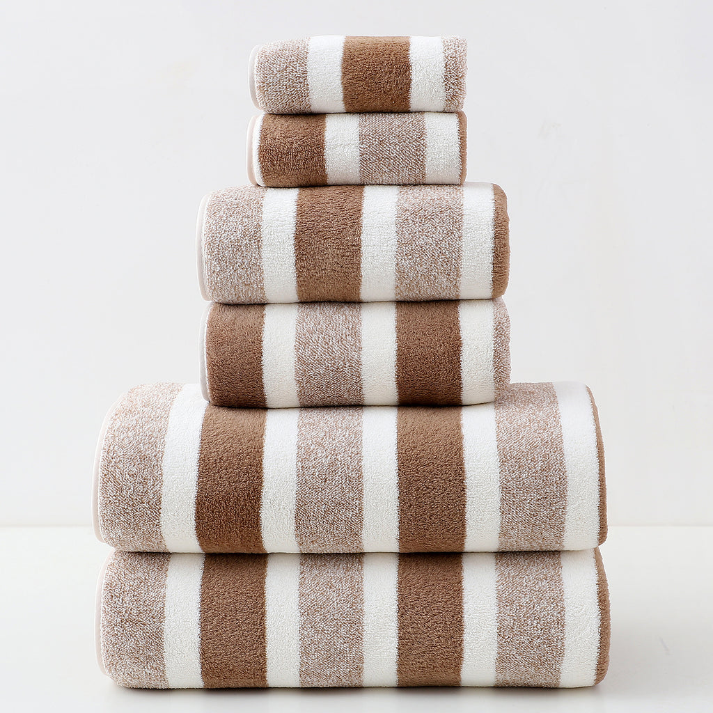 LUXURY COTTON BROWN WIDE STRIPE TOWEL SET