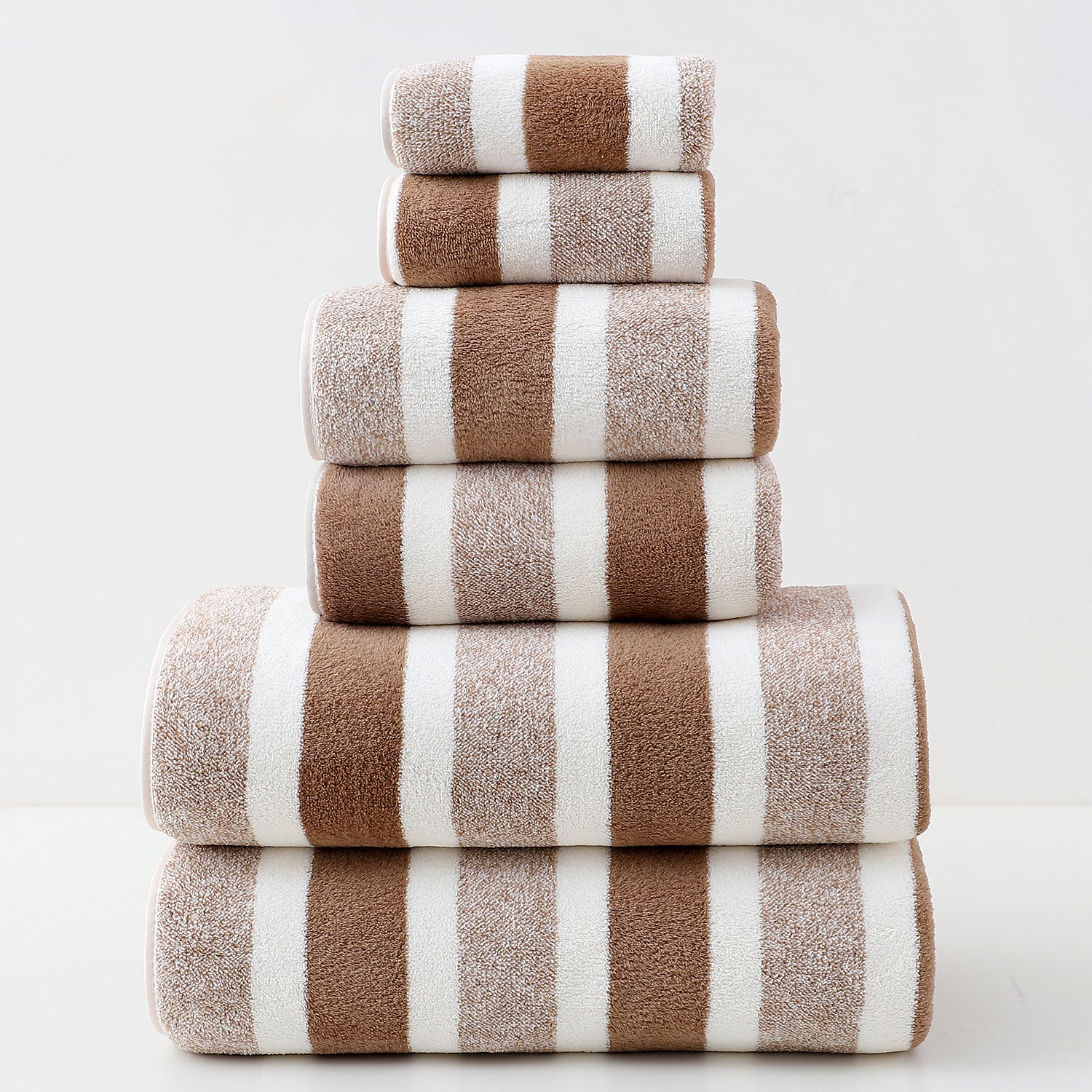 LUXURY COTTON BROWN WIDE STRIPE TOWEL SET