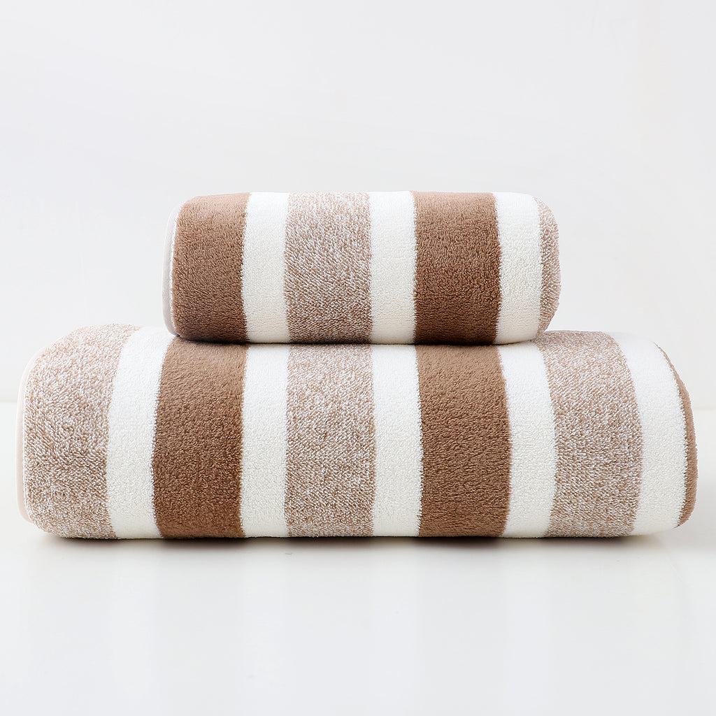 LUXURY COTTON BROWN WIDE STRIPE TOWEL SET