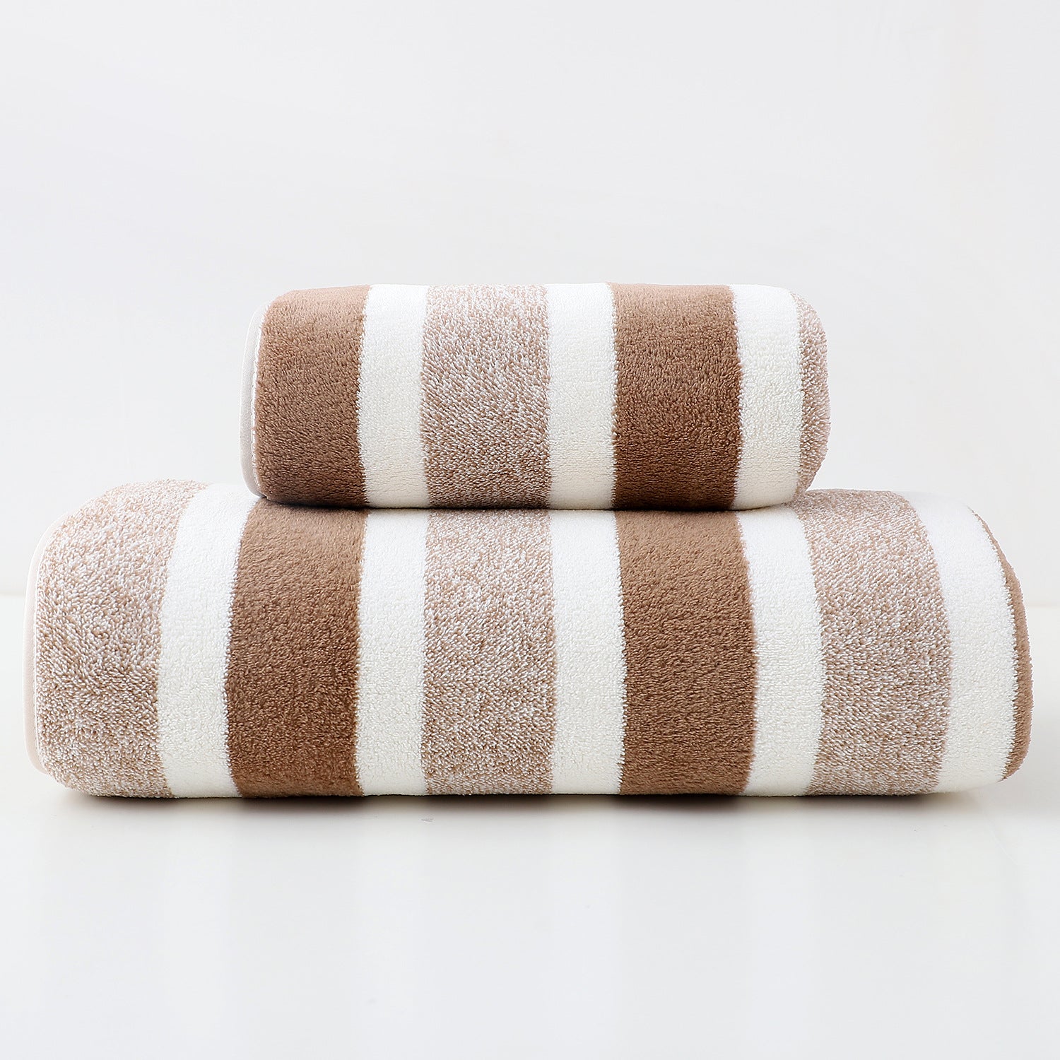 LUXURY COTTON BROWN WIDE STRIPE TOWEL SET