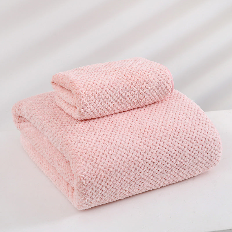 LUXURY WAFFLE TEXTURE TOWEL SET PINK