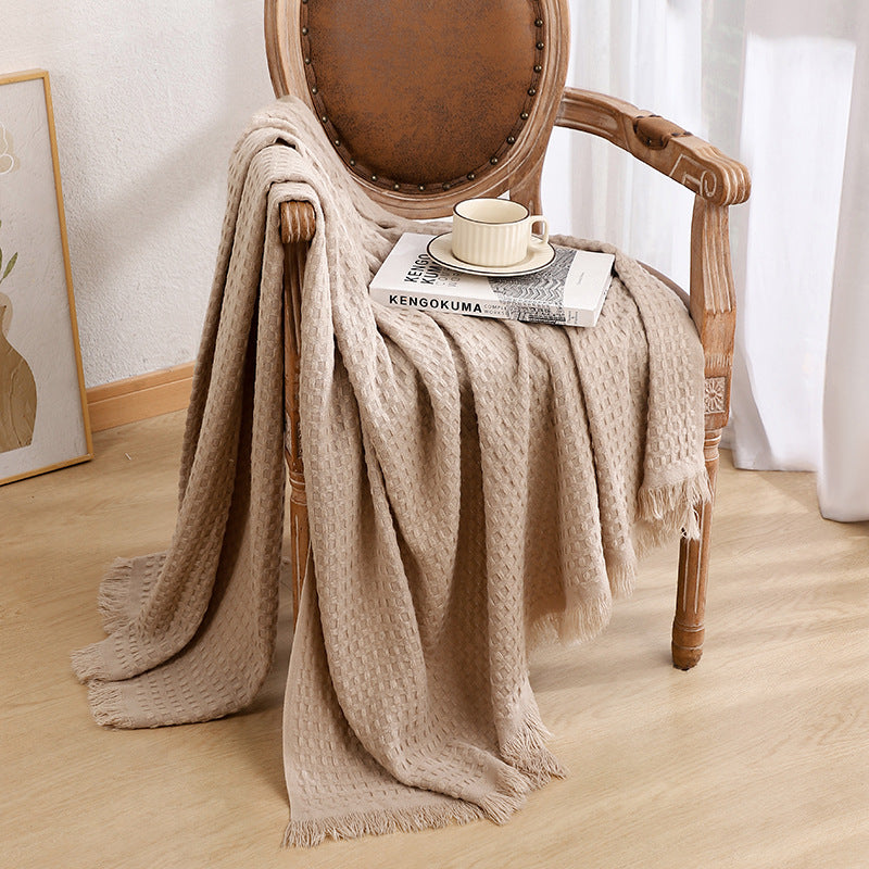 WAFFLE WEAVE POLYESTER DECORATIVE THROW BLANKET KHAKI