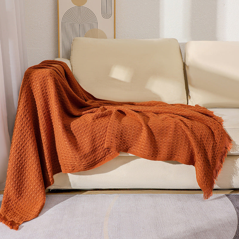 WAFFLE WEAVE POLYESTER DECORATIVE THROW BLANKET CARAMEL