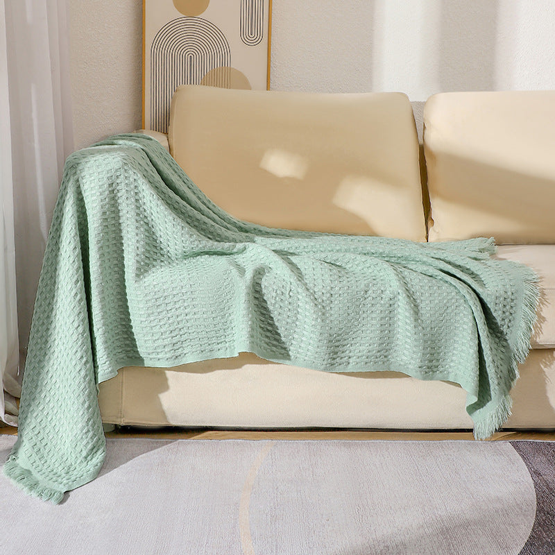 WAFFLE WEAVE POLYESTER DECORATIVE THROW BLANKET CYAN