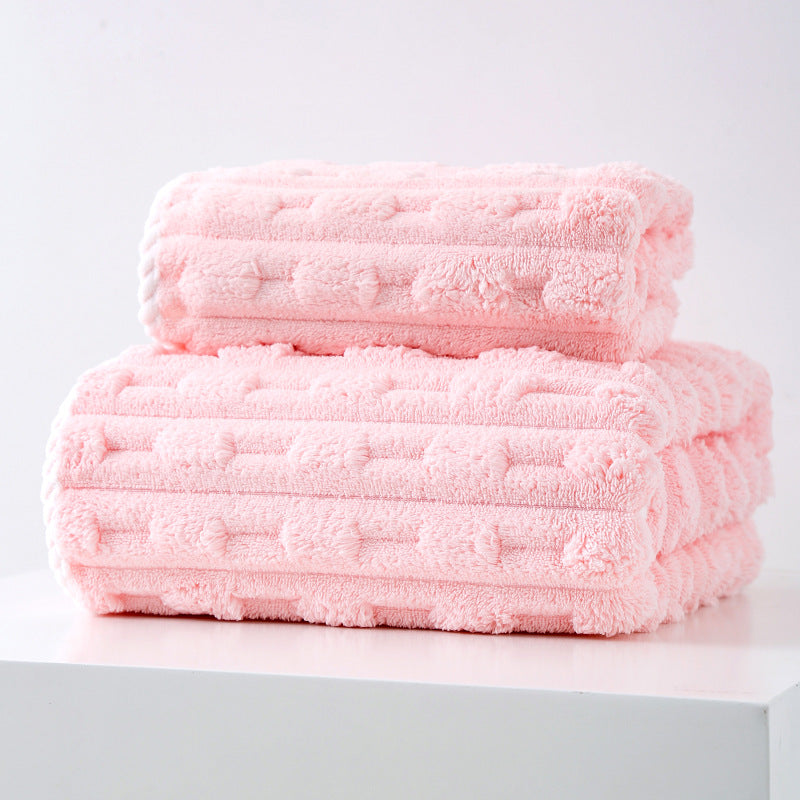 THICKENED CORAL FLEECE TOWEL SET PINK
