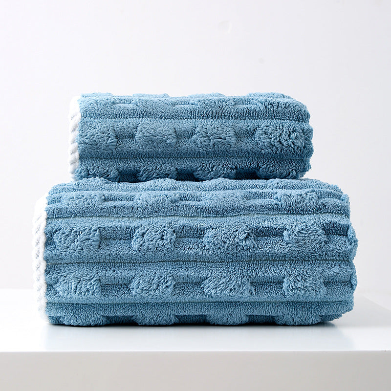 THICKENED CORAL FLEECE TOWEL SET DARK BLUE