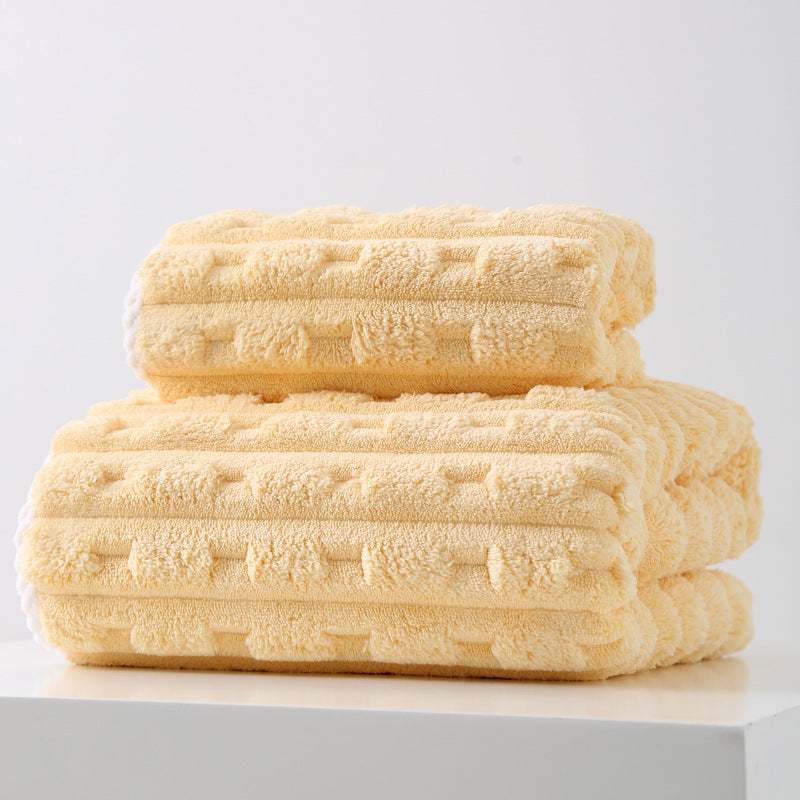 THICKENED CORAL FLEECE TOWEL SET YELLOW