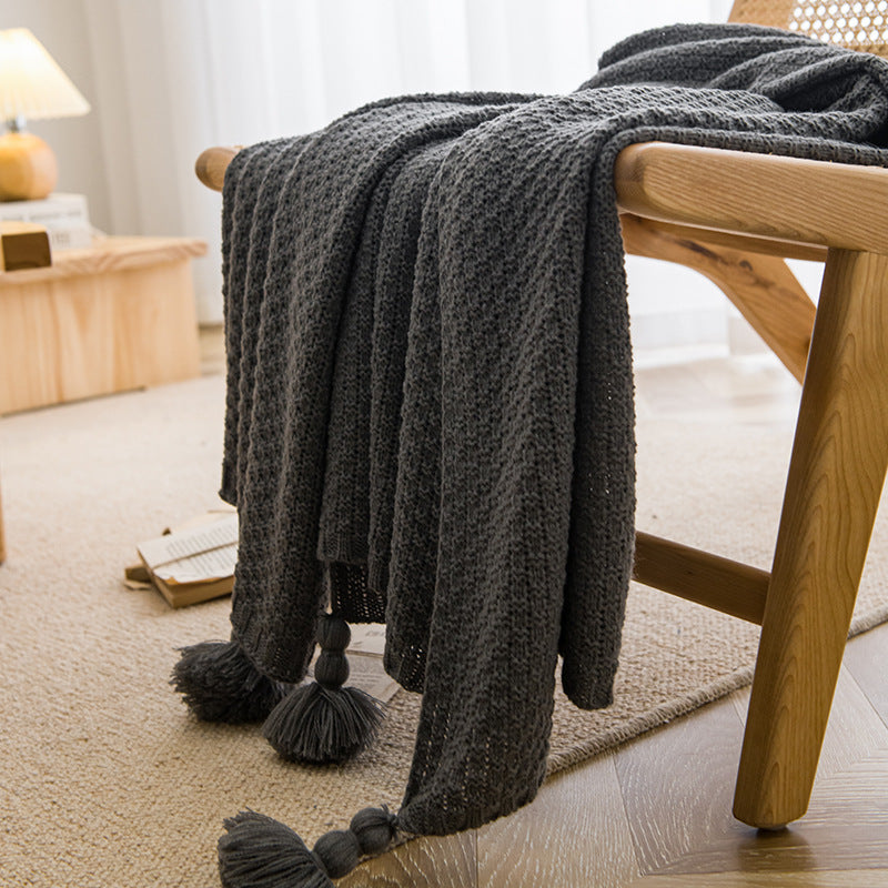 SOFT TASSEL THROW BLANKET DARK GREY