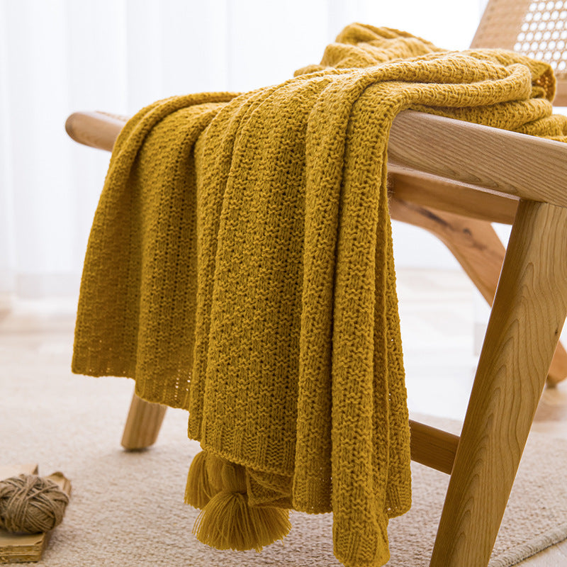 SOFT TASSEL THROW BLANKET DARK TURMERIC