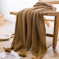 SOFT TASSEL THROW BLANKET DARK BROWN