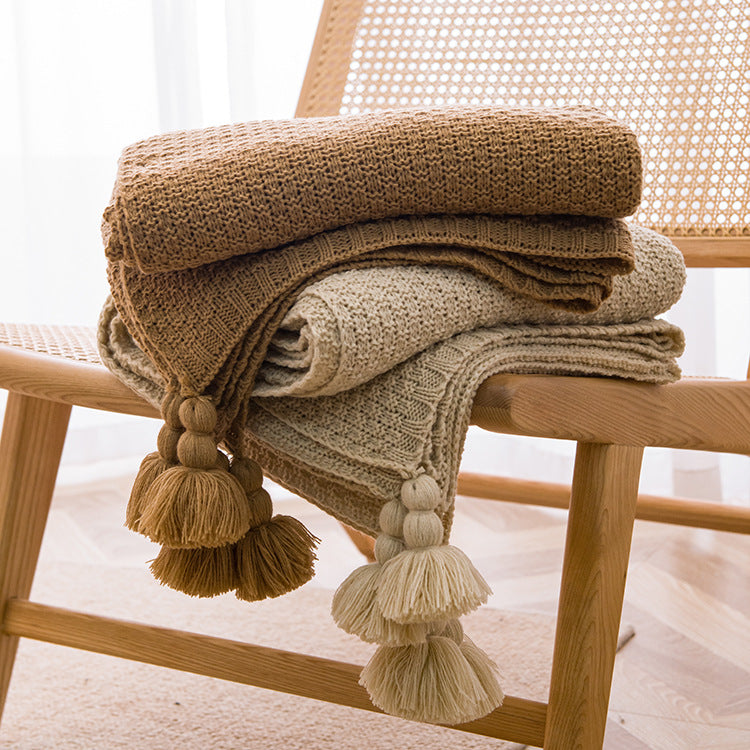 SOFT TASSEL THROW BLANKET DARK BROWN