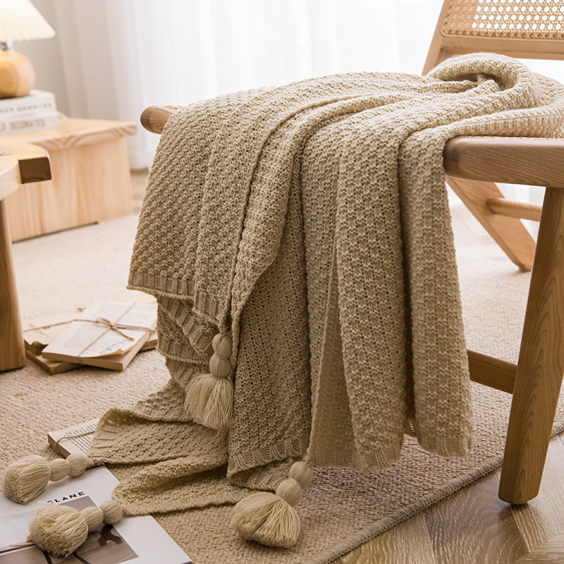 SOFT TASSEL THROW BLANKET DARK BEIGE