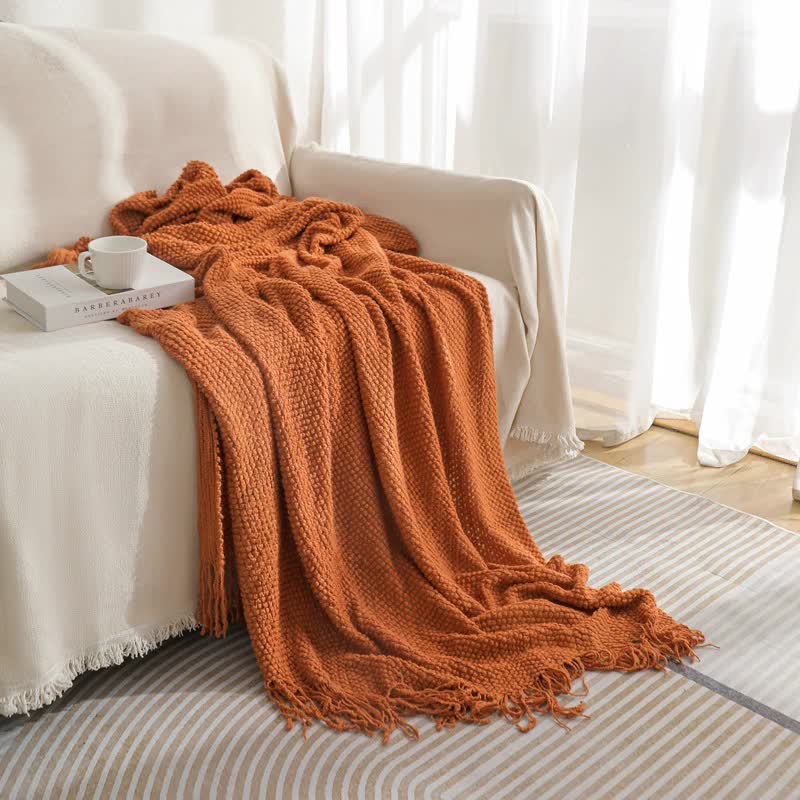 WOVEN KNITTED THROW BLANKET ORANGE