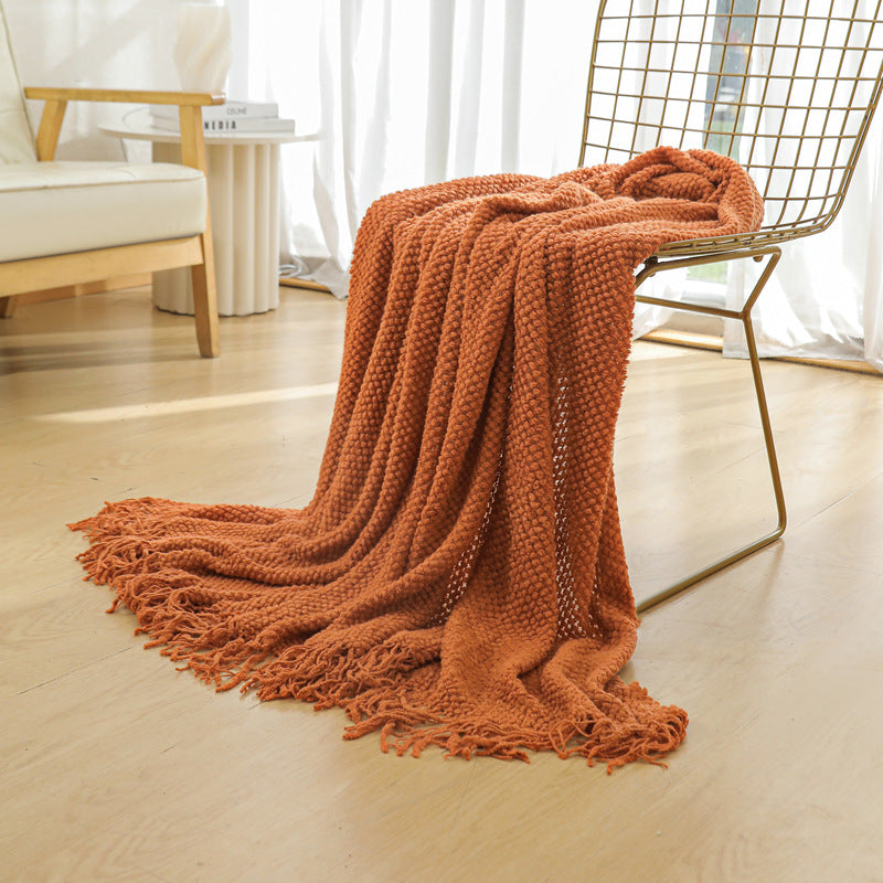 WOVEN KNITTED THROW BLANKET ORANGE
