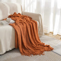 WOVEN KNITTED THROW BLANKET ORANGE