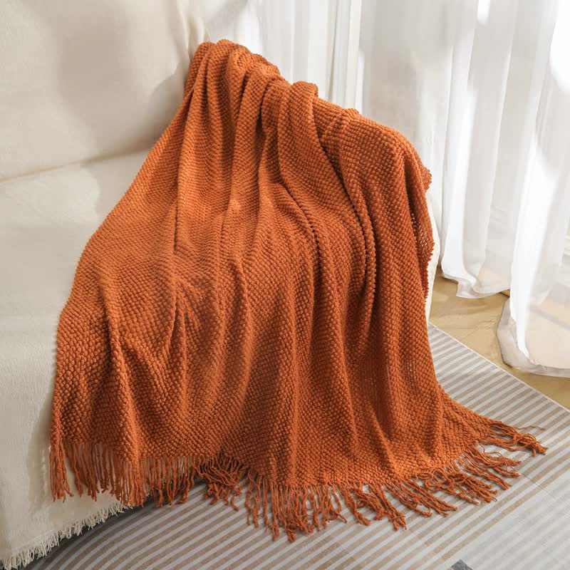 WOVEN KNITTED THROW BLANKET ORANGE