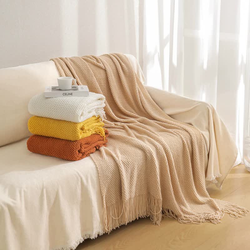 WOVEN KNITTED THROW BLANKET ORANGE