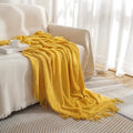 WOVEN KNITTED THROW BLANKET YELLOW