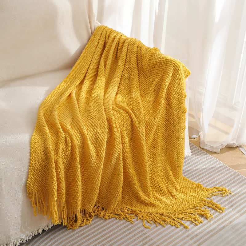 WOVEN KNITTED THROW BLANKET YELLOW