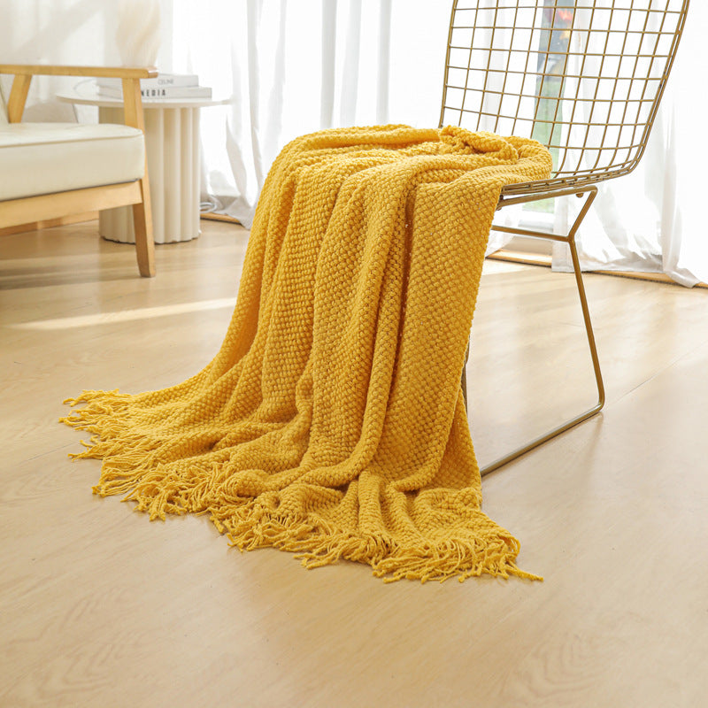 WOVEN KNITTED THROW BLANKET YELLOW