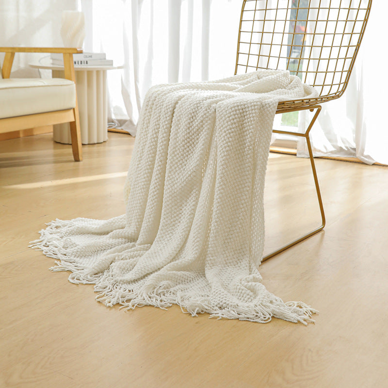 WOVEN KNITTED THROW BLANKET BEIGE