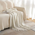 WOVEN KNITTED THROW BLANKET BEIGE