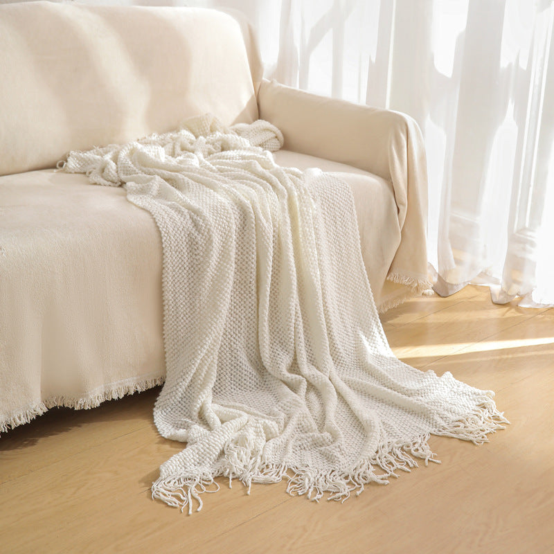WOVEN KNITTED THROW BLANKET BEIGE