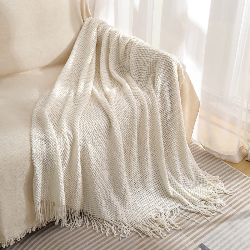 WOVEN KNITTED THROW BLANKET BEIGE