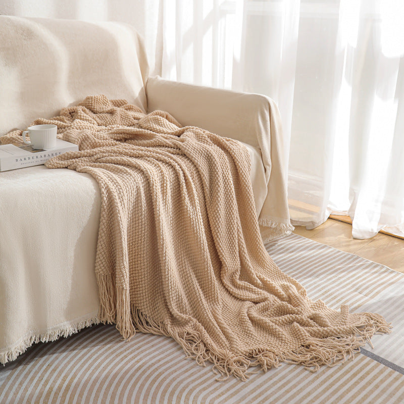WOVEN KNITTED THROW BLANKET KHAKI