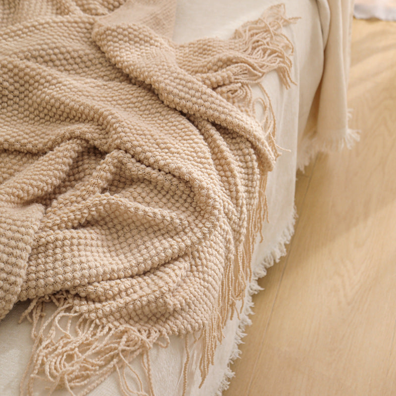 WOVEN KNITTED THROW BLANKET KHAKI