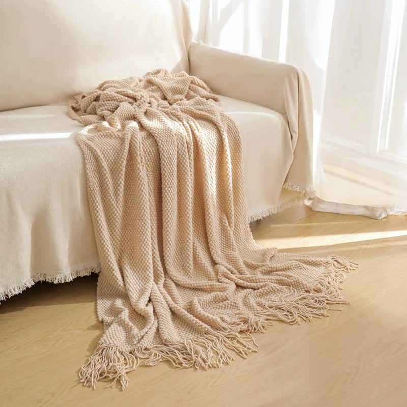 WOVEN KNITTED THROW BLANKET KHAKI