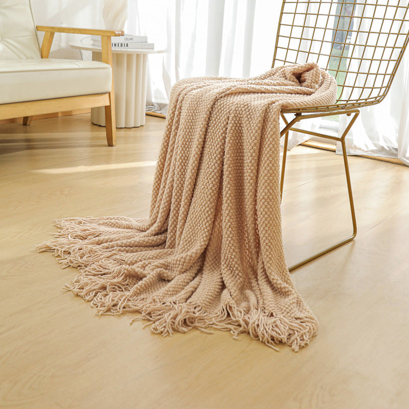 WOVEN KNITTED THROW BLANKET KHAKI