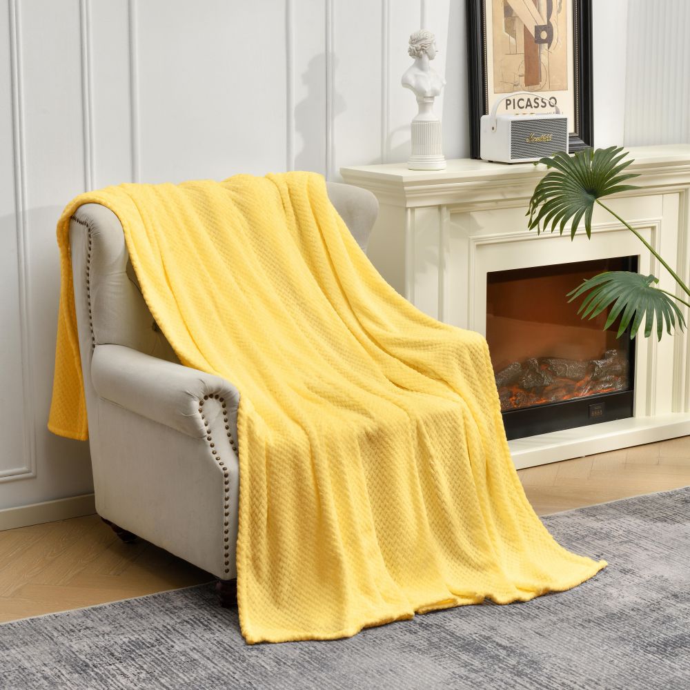 JACQUARD FLANNEL THROW BLANKET YELLOW