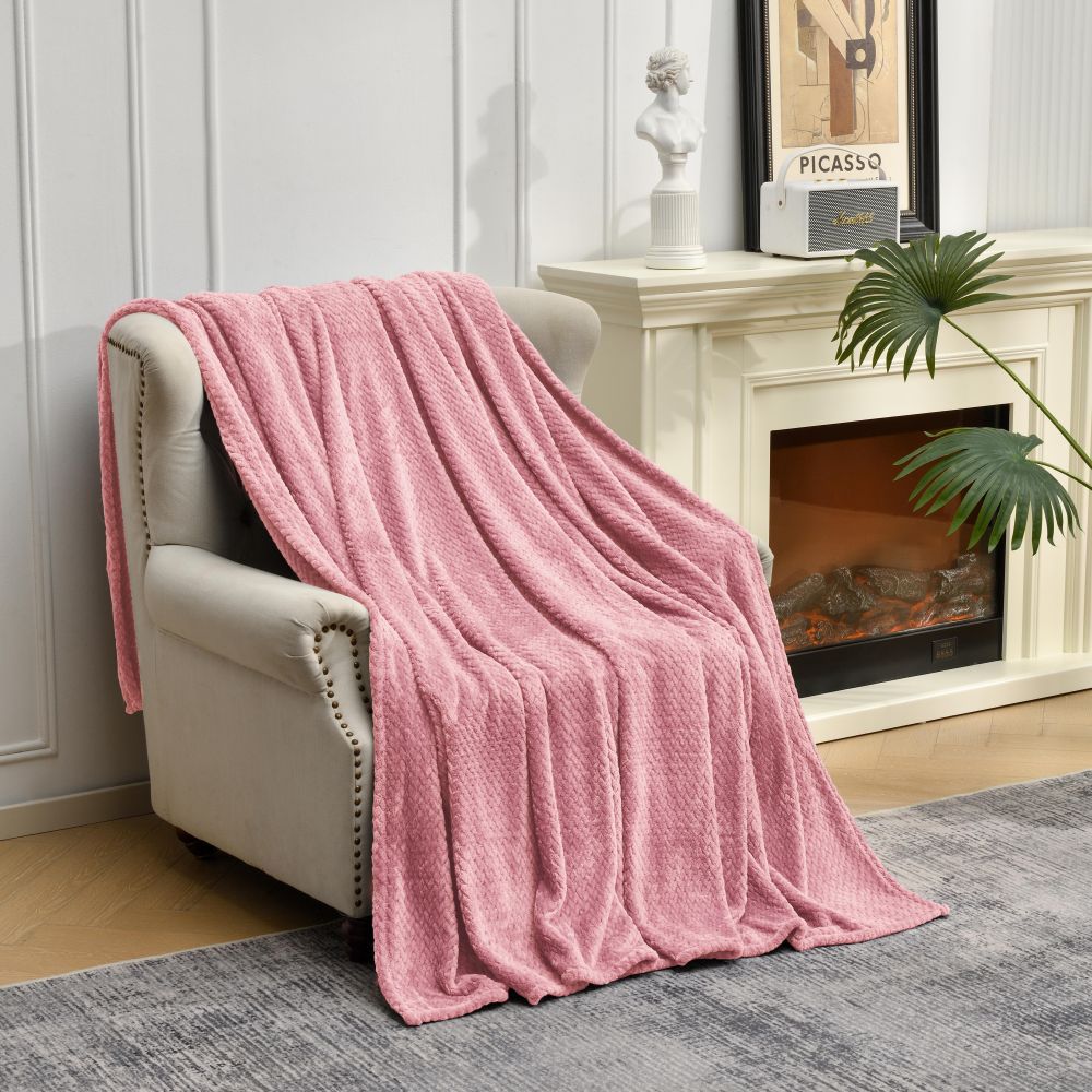 JACQUARD FLANNEL THROW BLANKET PINK