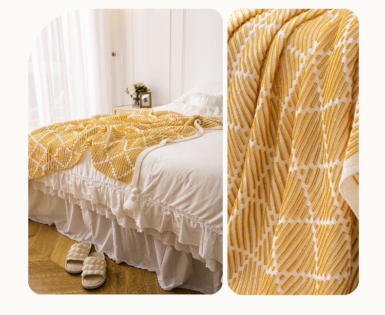 DIAMOND PATTERN THROW BLANKET YELLOW