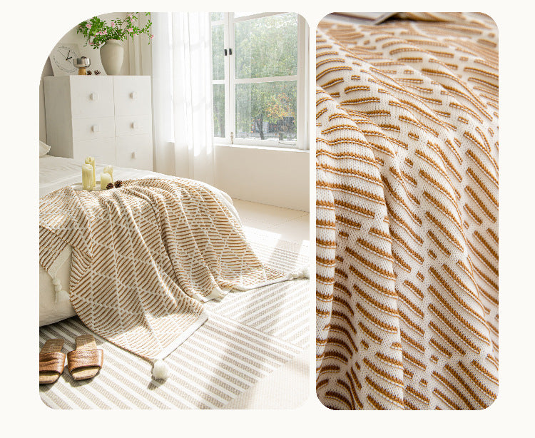 DIAMOND PATTERN THROW BLANKET YELLOW AND BROWN