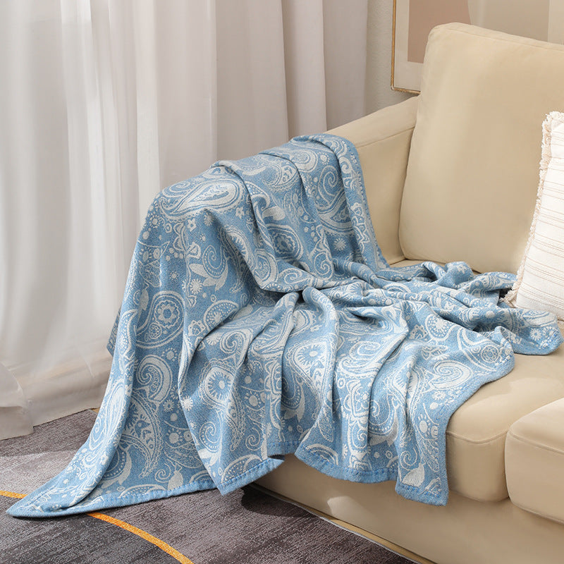 JACQUARD PAISLEY THROW BLANKET BLUE