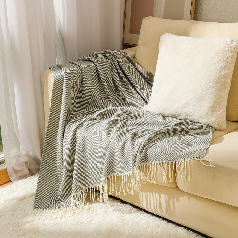 HERRINGBONE TASSEL THROW BLANKET GREY