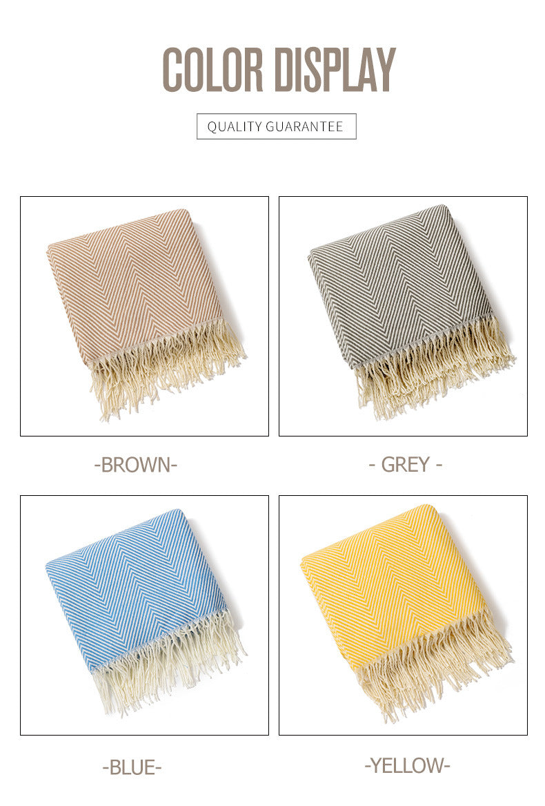 HERRINGBONE TASSEL THROW BLANKET KHAKI