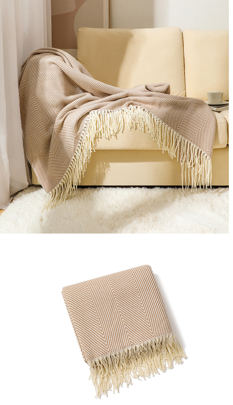 HERRINGBONE TASSEL THROW BLANKET KHAKI