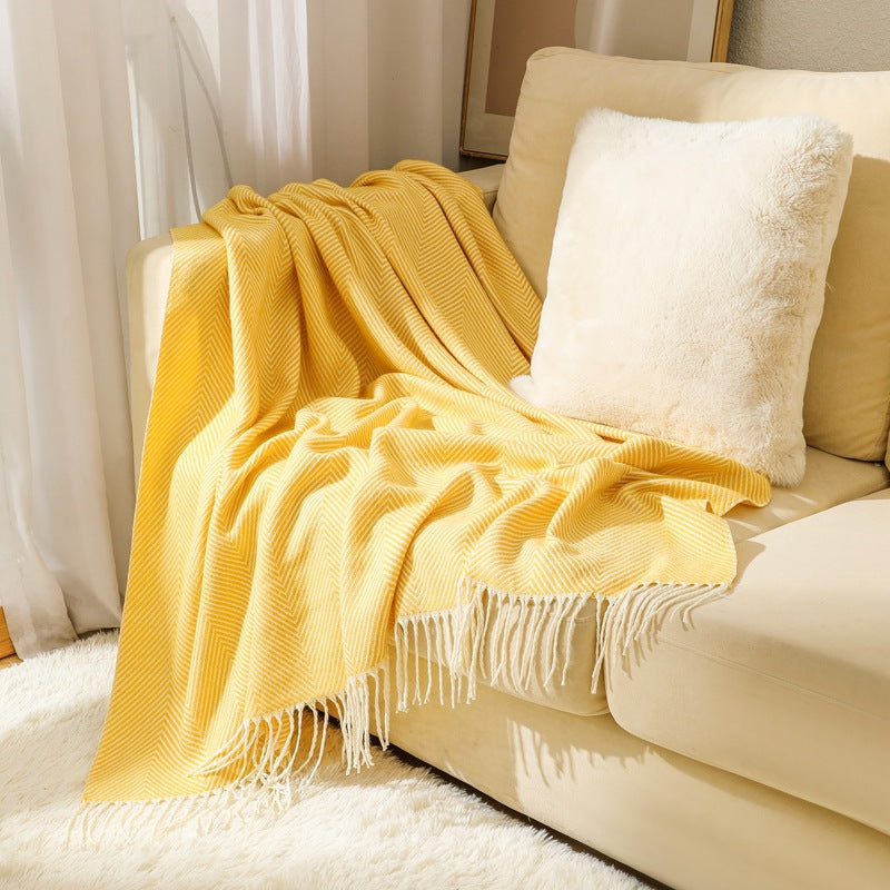 HERRINGBONE TASSEL THROW BLANKET YELLOW