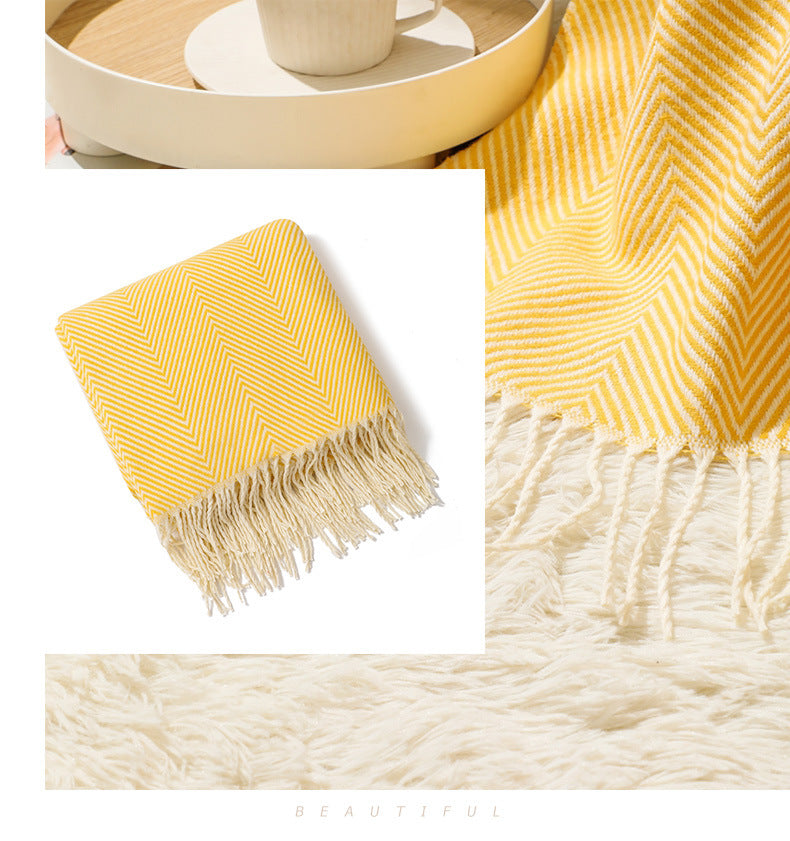 HERRINGBONE TASSEL THROW BLANKET YELLOW