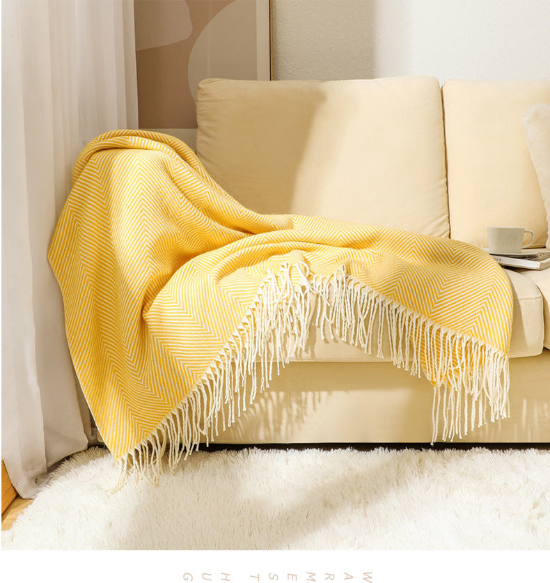 HERRINGBONE TASSEL THROW BLANKET YELLOW