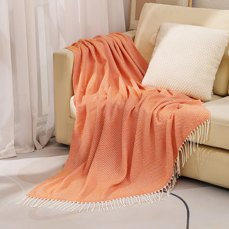 HERRINGBONE TASSEL THROW BLANKET ORANGE