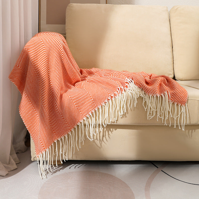 HERRINGBONE TASSEL THROW BLANKET ORANGE