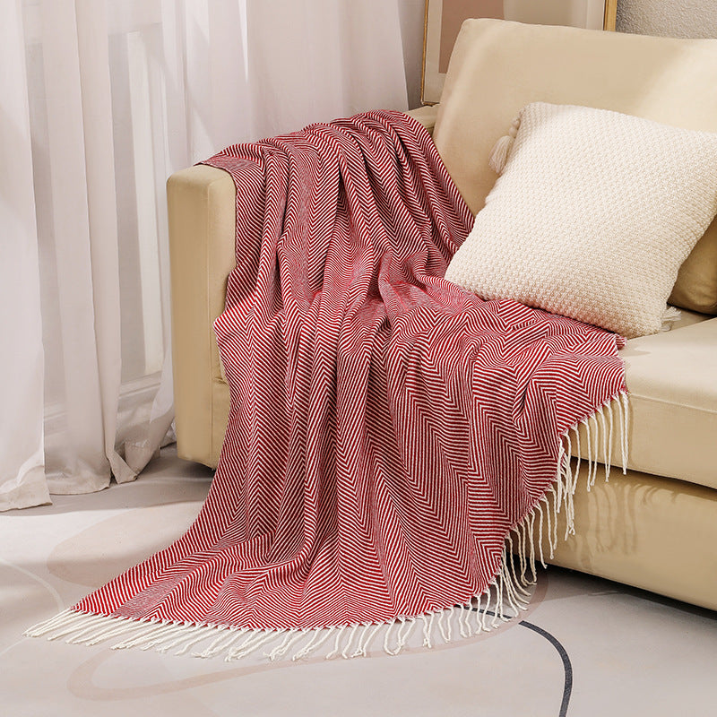 HERRINGBONE TASSEL THROW BLANKET RED