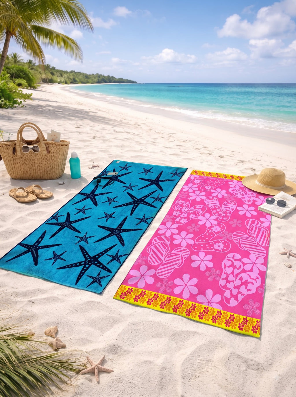 Premium Cotton Jacquard Beach Towel Starfish Blue - Royalratri