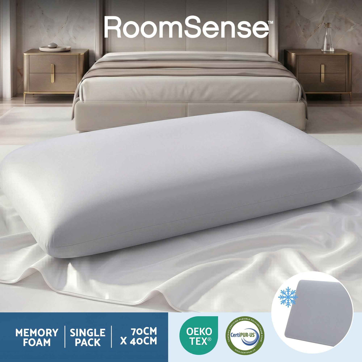 Room Sense Cooling Memory Foam Pillows for Queen Size 1 Pack - Royalratri